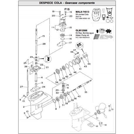 Pompe à eau turbine kit-Yamaha 63V-W0078-01, 63V-W0078-00