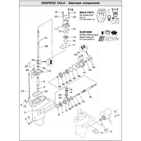 Waterpomp impeller kit - Yamaha 63V-W0078-01, 63V-W0078-00